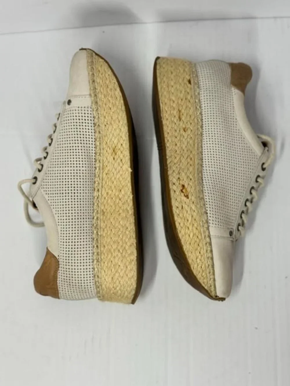 OTBT Beige Platform Espadrille Sneakers Perforated Leather Shoes Size 8.5